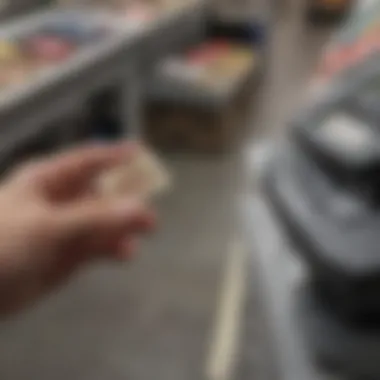 A customer picking up stamps from the Walmart checkout area