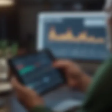 A person analyzing market trends on a digital device