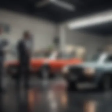 A negotiation scene at a car dealership, showcasing a deal in progress.