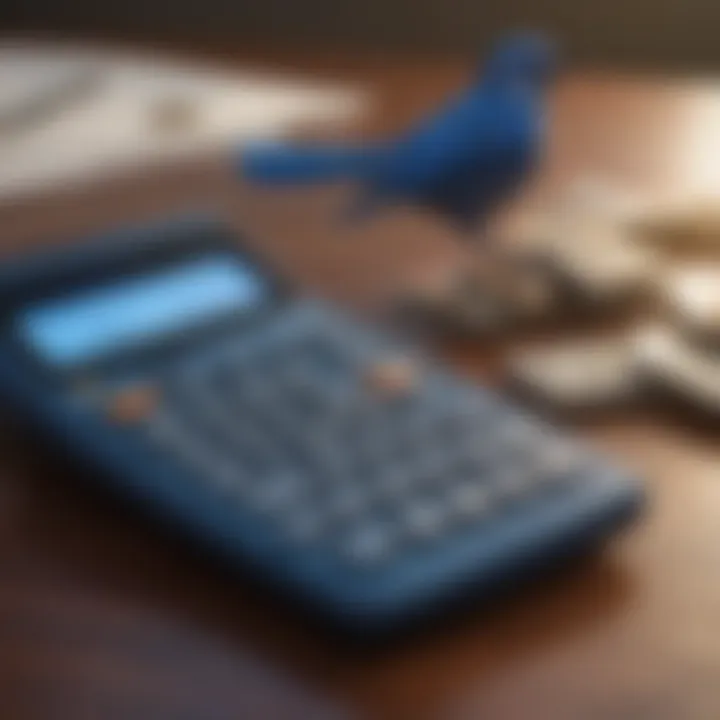 A calculator next to a Bluebird Card, illustrating potential fees and cost considerations.