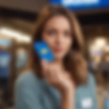 A person using a mobile app to manage their Bluebird Card, emphasizing digital convenience.